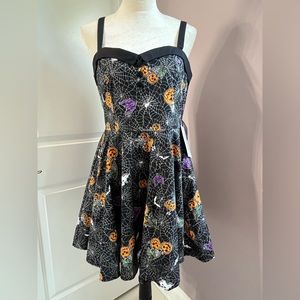 Hell Bunny Medium Black Halloween Print Strapped Midi Dress